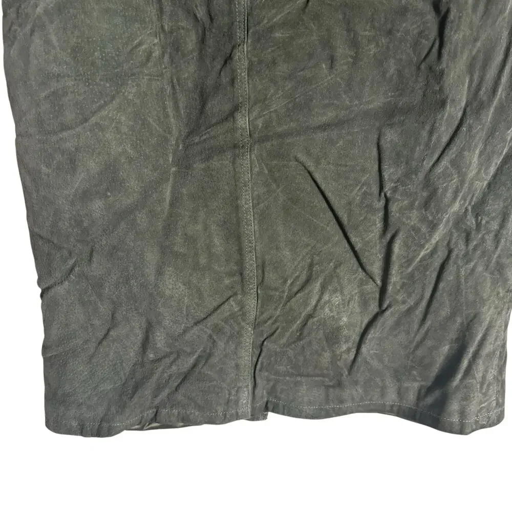 BlankNYC Hunter Green Retro Suede Leather Front Slit Pencil Midi Skirt Size 27 - Picture 13 of 16